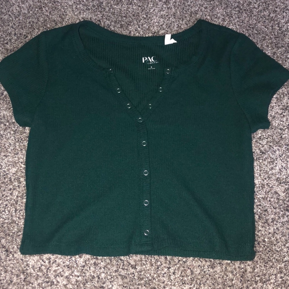 Dark green button up crop top (NEVER WORN)